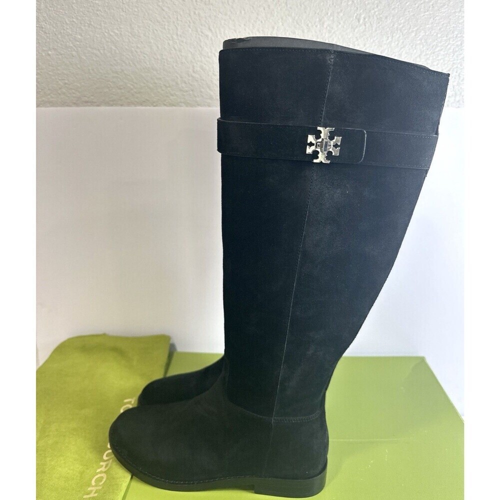 Tory Burch Turnlock Riding Boots Black Suede Equestrian Knee High Women 5.5 $600 - Picture 4 of 11